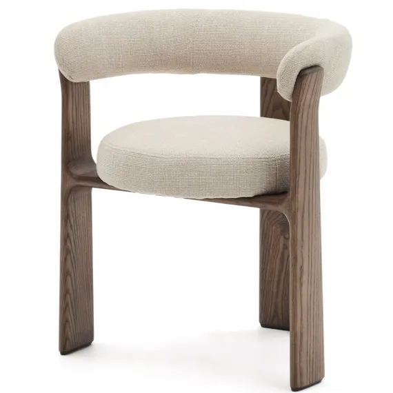 Стул Granite на 3 ножках из бежевого шенилла и массива ясеня в отделке орех