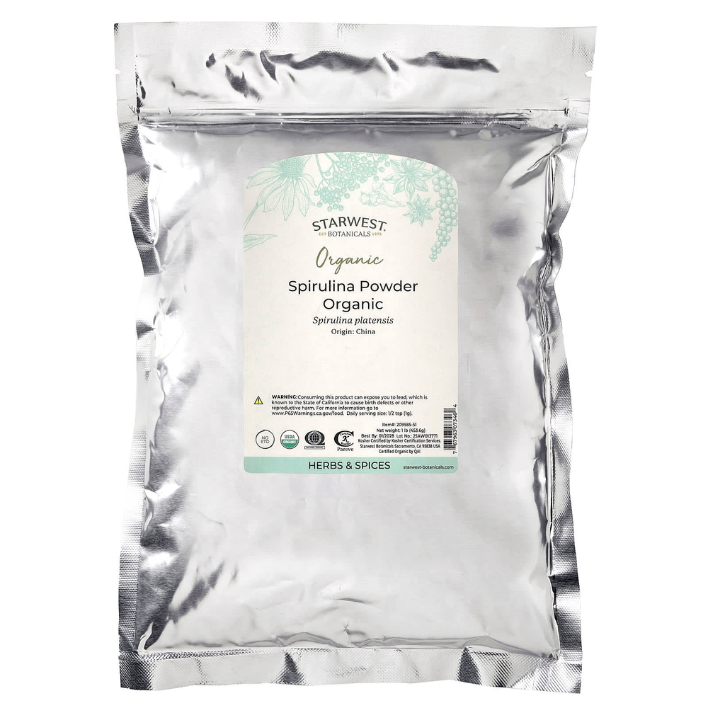 Starwest Botanicals, органический порошок из спирулины, 453,6 г (1 фунт)