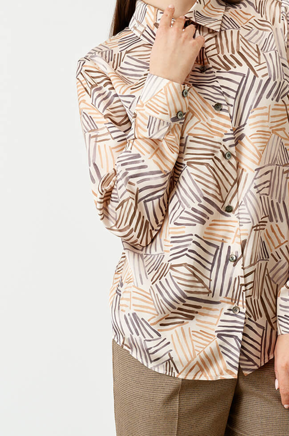 22717 Блузка женская (коричнево-бежевый принт)
