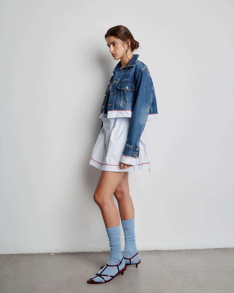 Юбка мини из хлопка Гуччи в полоску голубой/белый