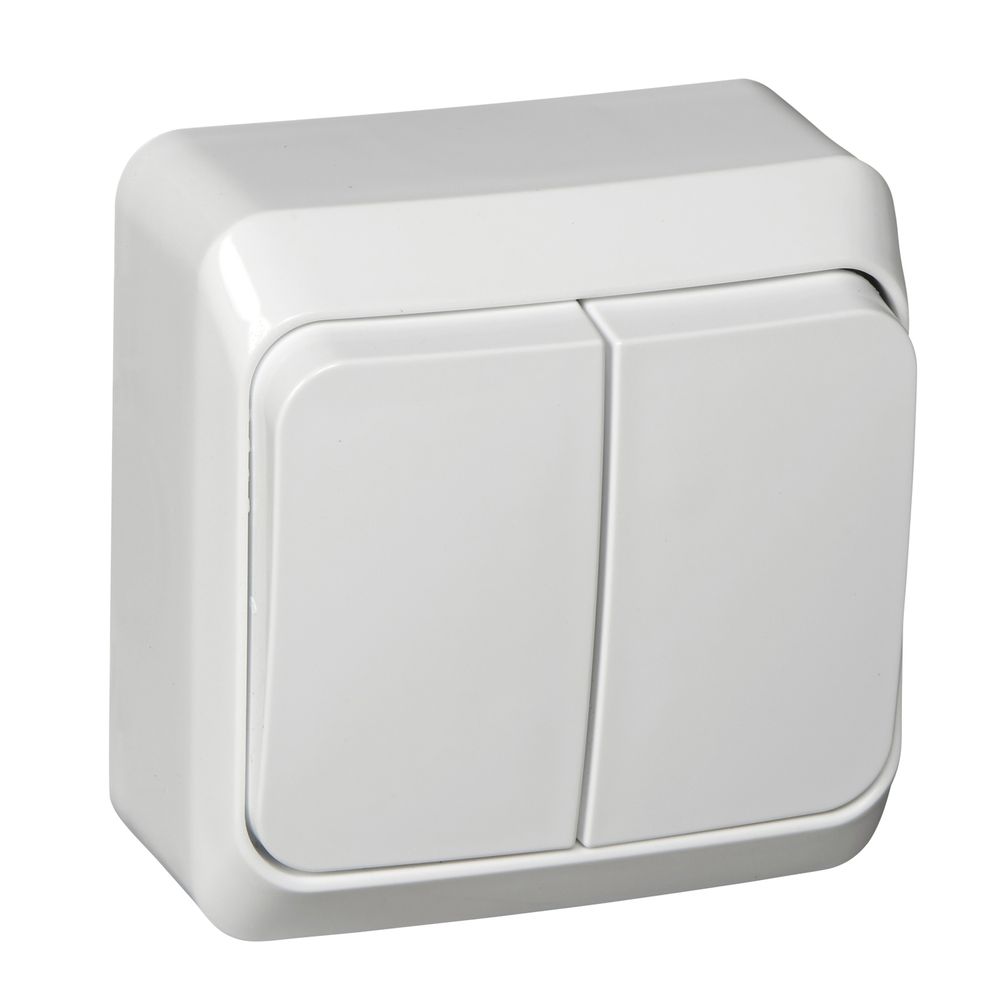 Schneider Electric ЭТЮД Белый Выключатель 2-клавишный открытая установка с индикатором подсветка внутри BA10-006B