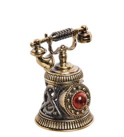 AM-2701 Колокольчик «Телефон винтажный» (латунь, янтарь)