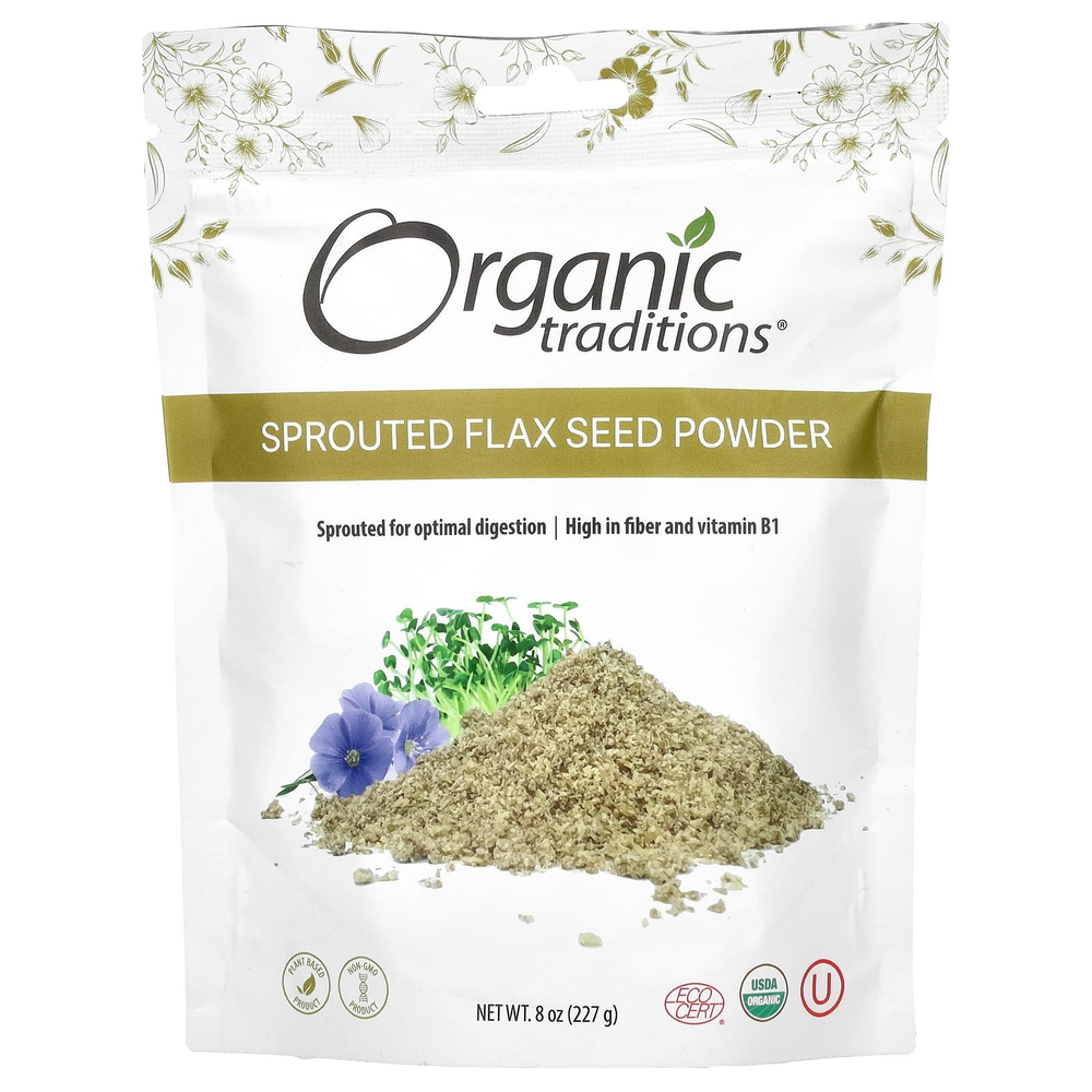 Organic Traditions, Порошок из пророщенных семян льна, 227 г (8 унций)