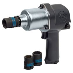 KING TONY (P33411-040B) Гайковерт пневматический ударный 1/2", 678 Нм, в комплекте 3 ударные головки