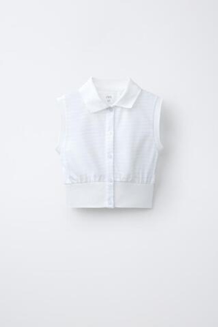 ZARA УКОРОЧЕННОЕ ПОЛО В ПОЛОСКУ, БЕЛЫЙ