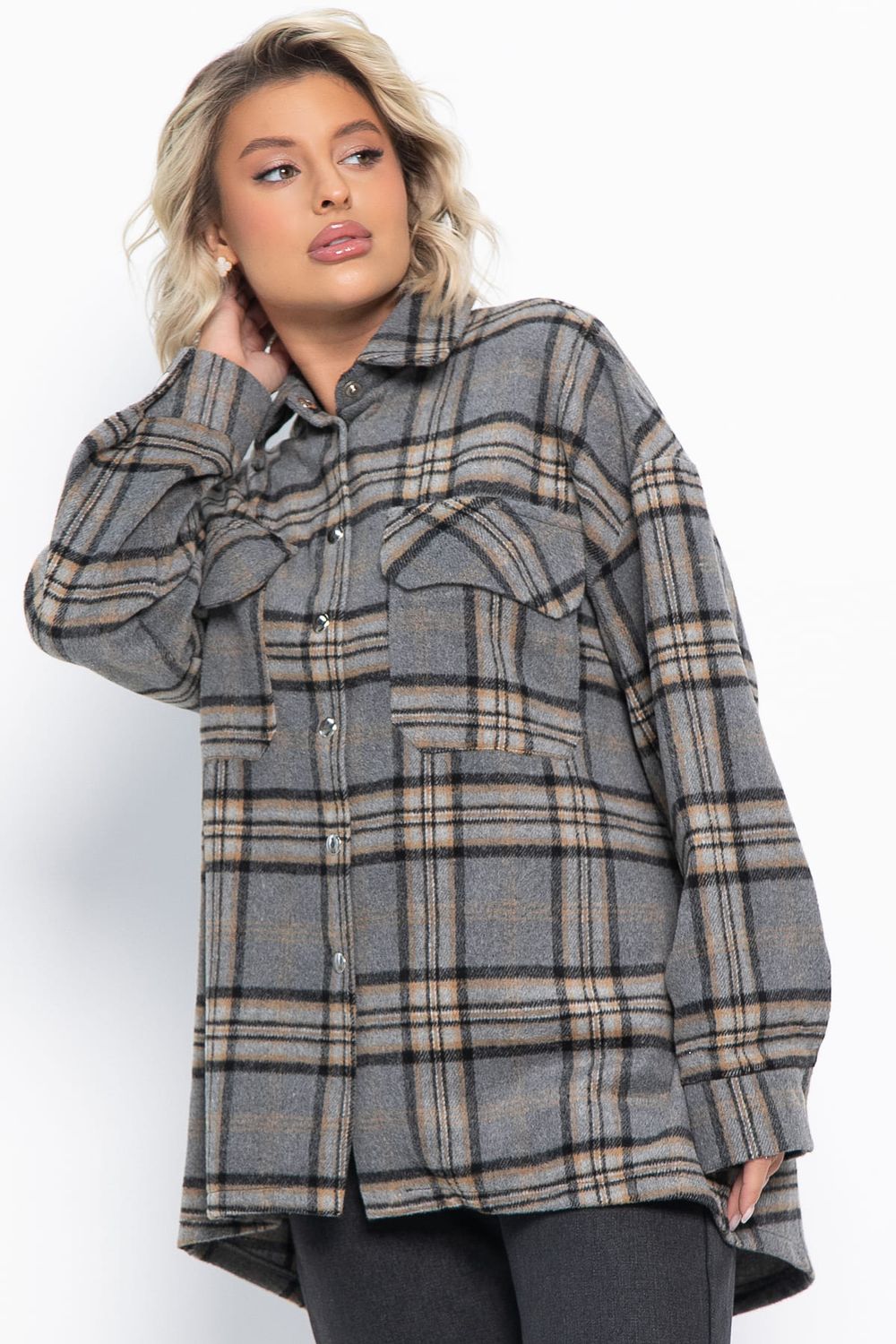 Пальто-рубашка Хармони (серо-бежевая) Б15041-5М LT Collection