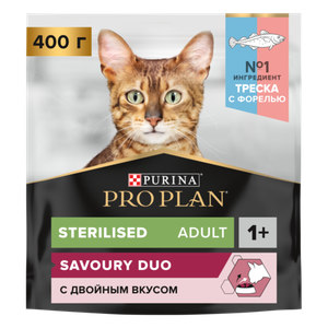 Уценка! Срок до 05.2024/ Сухой корм для кошек Pro Plan Sterilised для стерилизованных кошек с треской и форелью