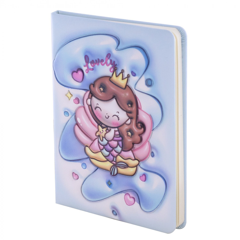 Записная книжка 13,0 см * 18,0 см , 7БЦ, Alingar, PU, поролон, конгрев, эффект 3D, 80л., линия, "Русалочка", голубой