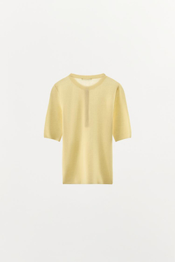 ZARA ФУТБОЛКА ИЗ ХЛОПКОВОЙ СМЕСИ С ПУГОВИЦАМИ, ЖЕЛТЫЙ