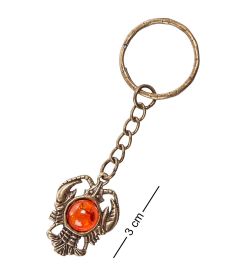 AM- 661 Брелок «Знак зодиака-Рак» (латунь, янтарь) нов.