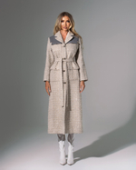 Женское комбинированное пальто с накладными карманами