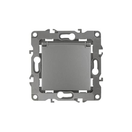 Розетка ЭРА Серия 12 12-2103-12 2P+E Schuko со шторками с крышкой 16A-250В IP20 графит