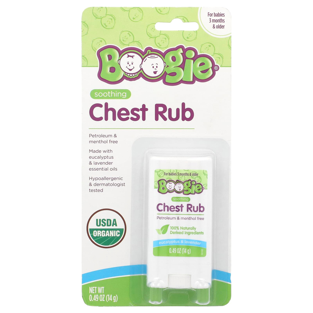 Boogie Wipes, успокаивающий крем для груди, для детей от 3 месяцев, эвкалипт и лаванда, 14 г (0,49 унции)