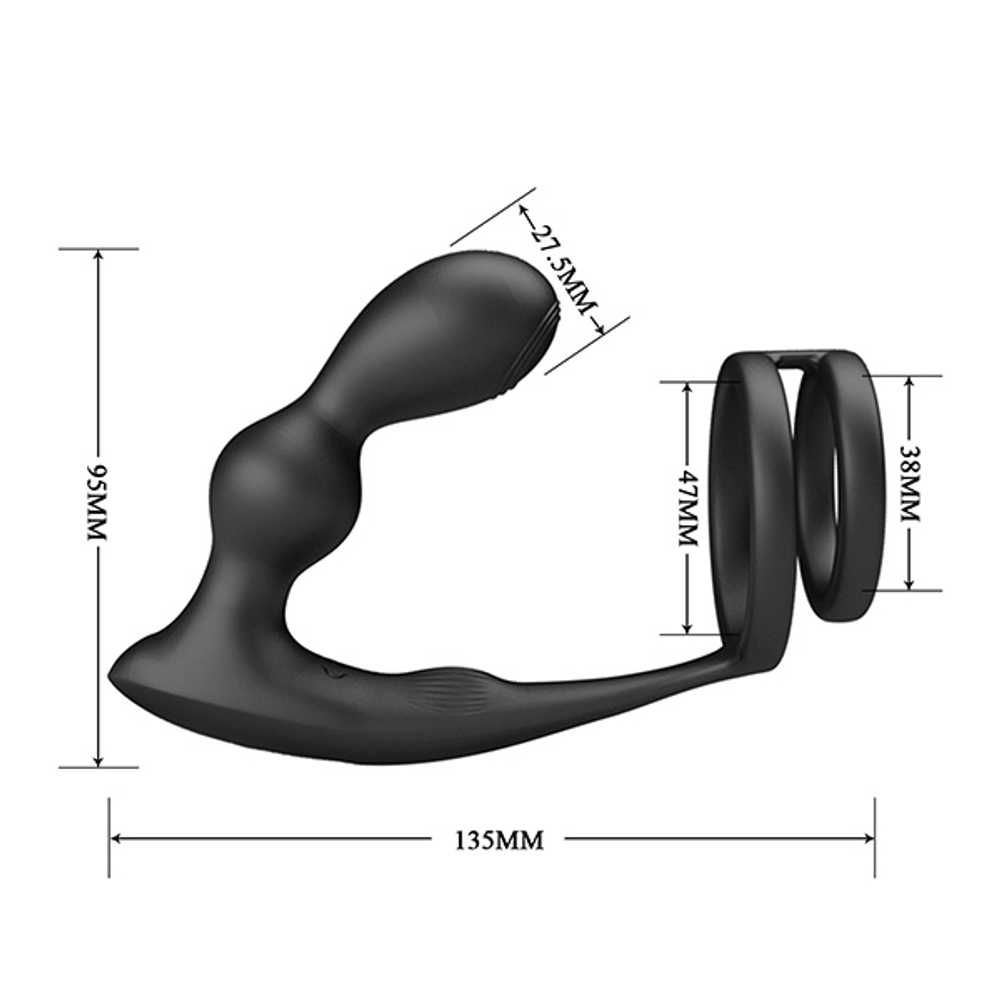 Черный вибростимулятор простаты 9,5см с эрекционным кольцом и пультом ДУ Pretty Love Marshall BI-040132W