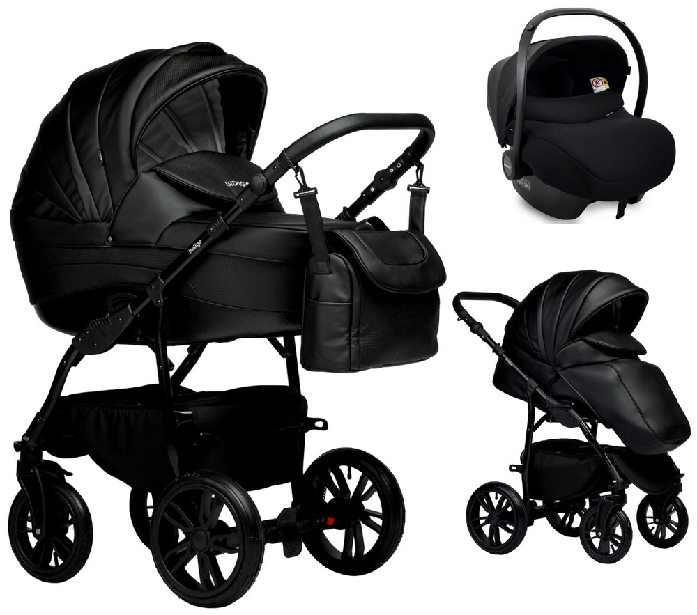 Детская коляска Indigo Indigo Special New 3 в 1 с автокреслом Avionaut Cosmo Is03 черная кожа
