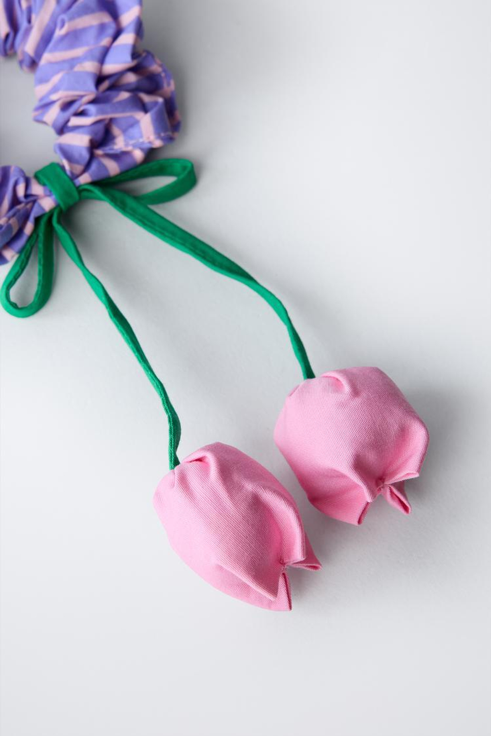 ZARA РЕЗИНКА ДЛЯ ВОЛОС В ПОЛОСКУ С ТЮЛЬПАНОМ, РОЗОВЫЙ