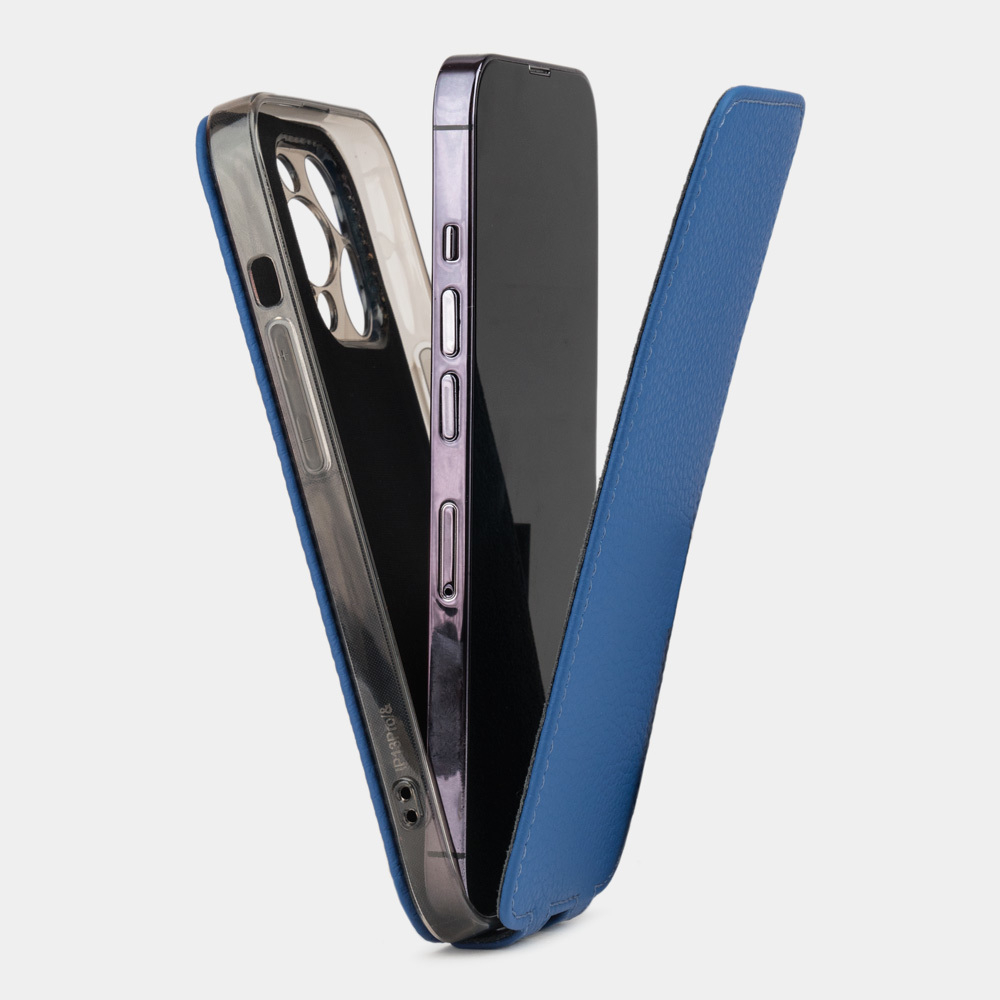 Чехол кожаный для iPhone 13 Pro цвета синий