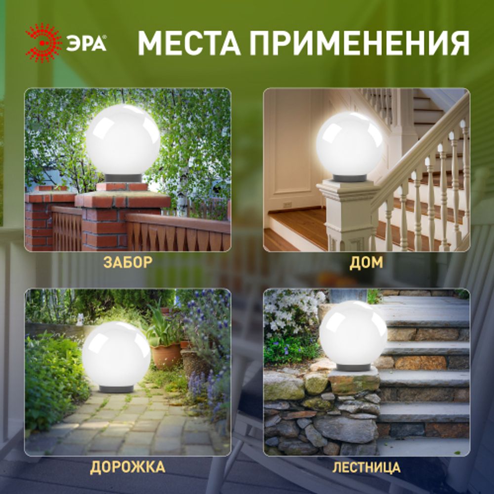 Садово-парковый светильник ЭРА НТУ 02-100-301 шар опаловый призма на опору / кронштейн IP44 Е27 max100Вт d300mm