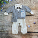 Комплект на выписку "Джентельмен" (Комбинезон, жилет, шапочка) (Малышеево)  (Цвет: Синий, Размер: 56)