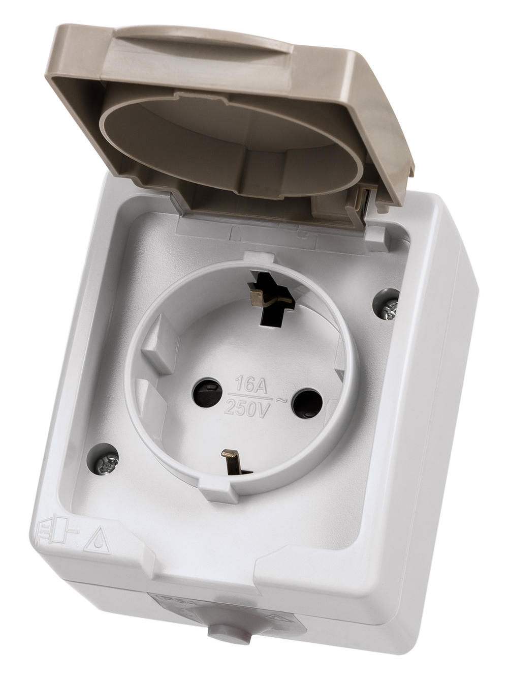 Розетка 2П+З открытой установки IP54 16А серая "Вуокса" TDM SQ1803-0007