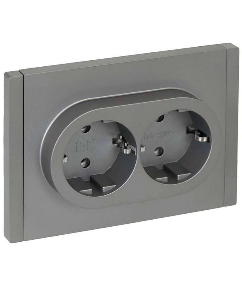 Розетка 2-м СП FORTE&amp;PIANO FP524 16А с заземл. без защ. шторок безвинт. крепл. сталь IEK FP-R21-16-1-K46