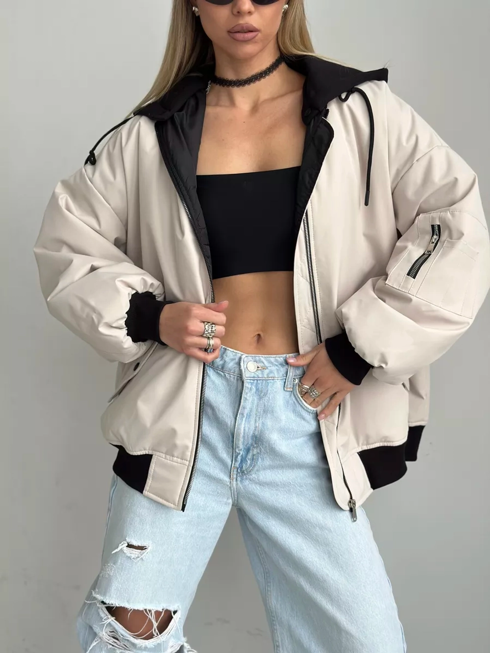 Бомбер оверсайз утепленный осенний