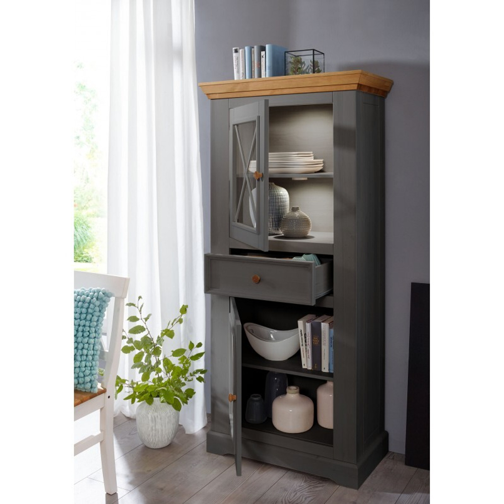 Шкаф для посуды «Форест» низкий 2 двери 1 ящик серый 7012/бейц-масло