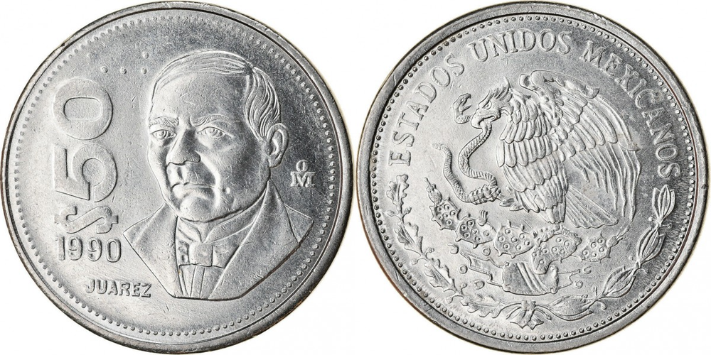 Мексика 50 песо, 1988 - 1992 Бенито Хуарес UNC