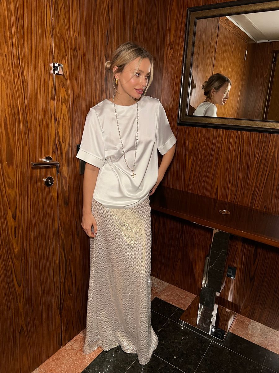 Юбка из блестящей ткани макси золотая