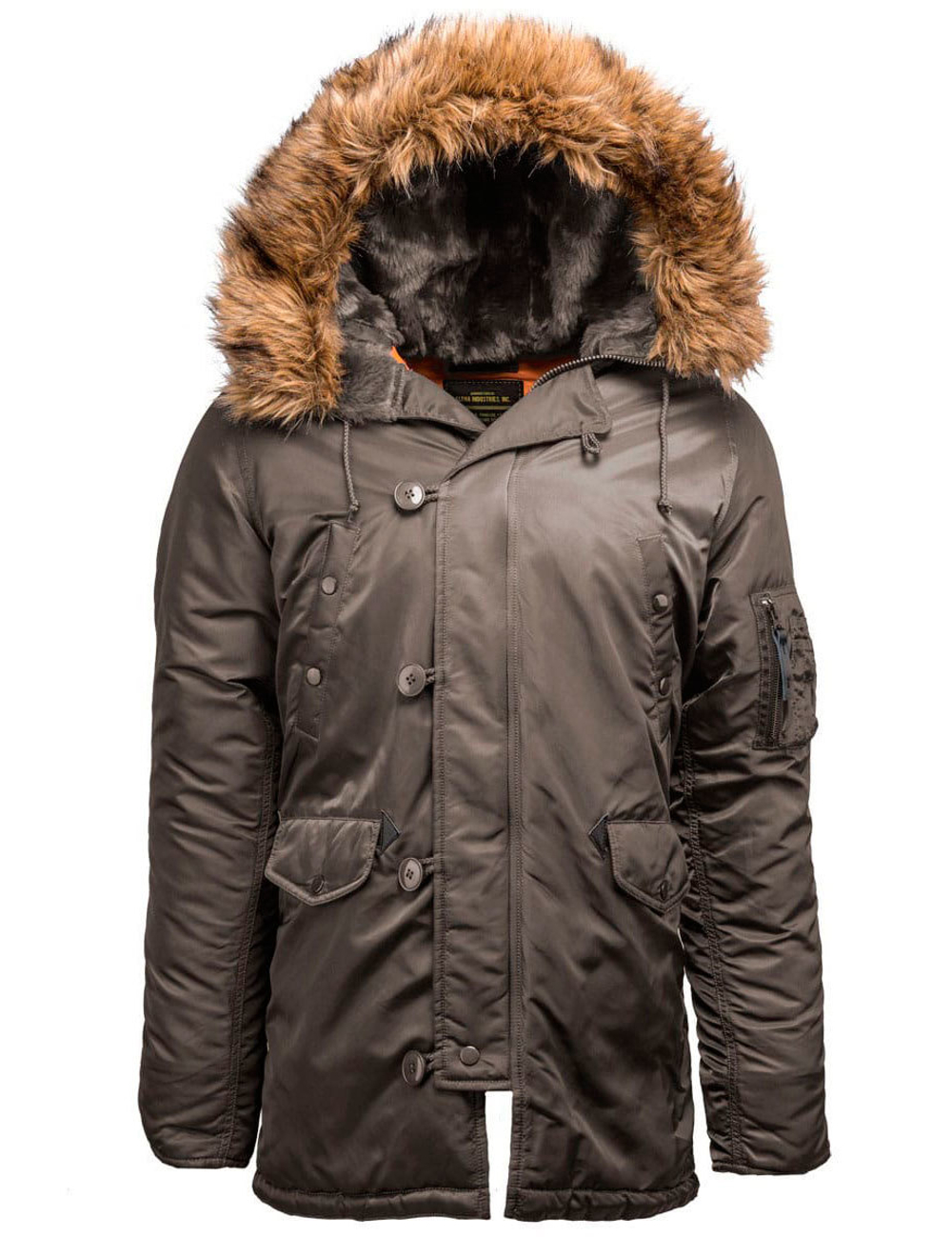 Куртка Аляска Alpha Slim Fit N-3B (т.серая - r.grey/orange)