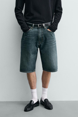 ZARA ДЖИНСОВЫЕ ШОРТЫ LOOSE FIT, ЗЕЛЕНОВАТО-СИНИЙ