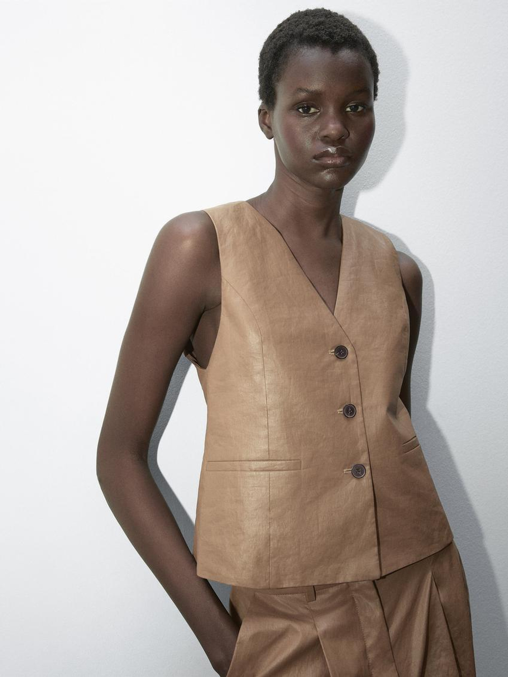 Massimo Dutti Жилет из смеси льна, норка