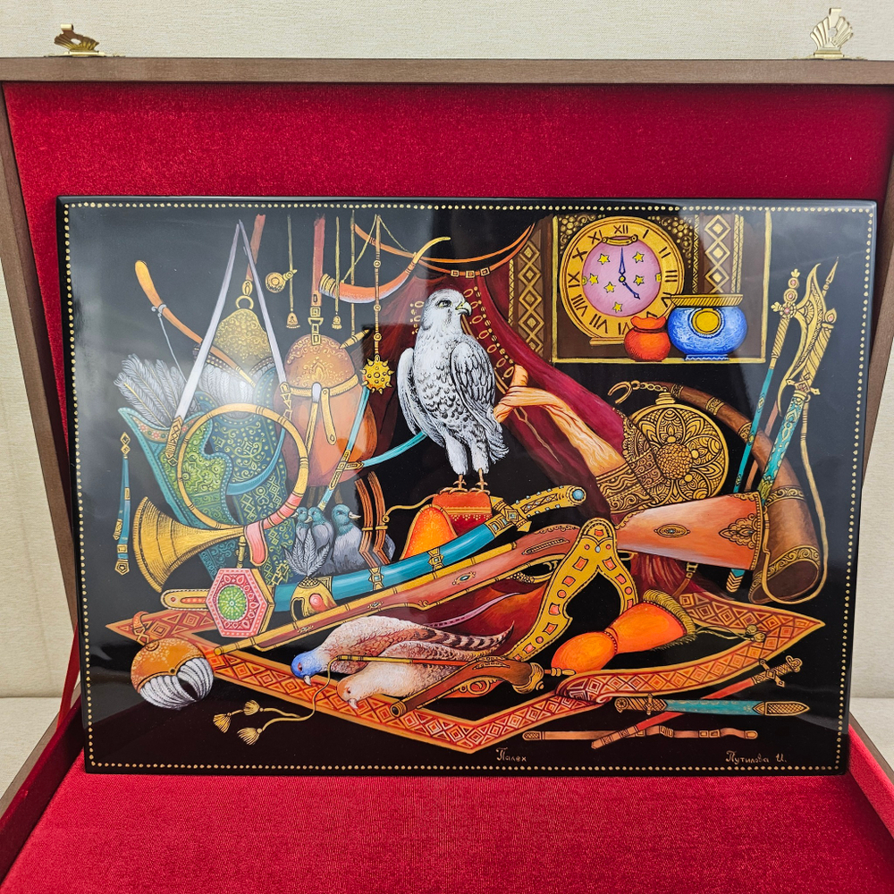 Панно Палех "Охота" с ручной росписью