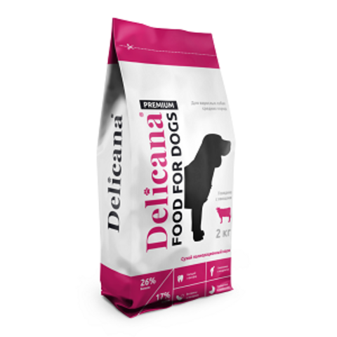 Delicana сухой корм для взрослых собак средних пород с говядиной и овощами