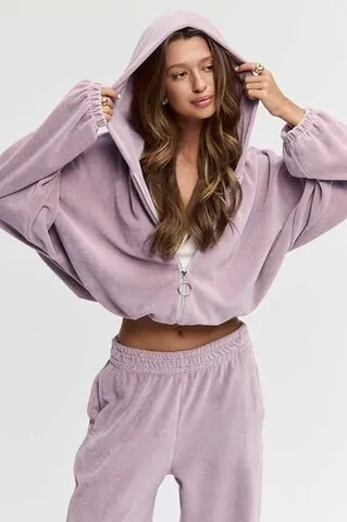 Худи на молнии из велюровой ткани пудрового цвета