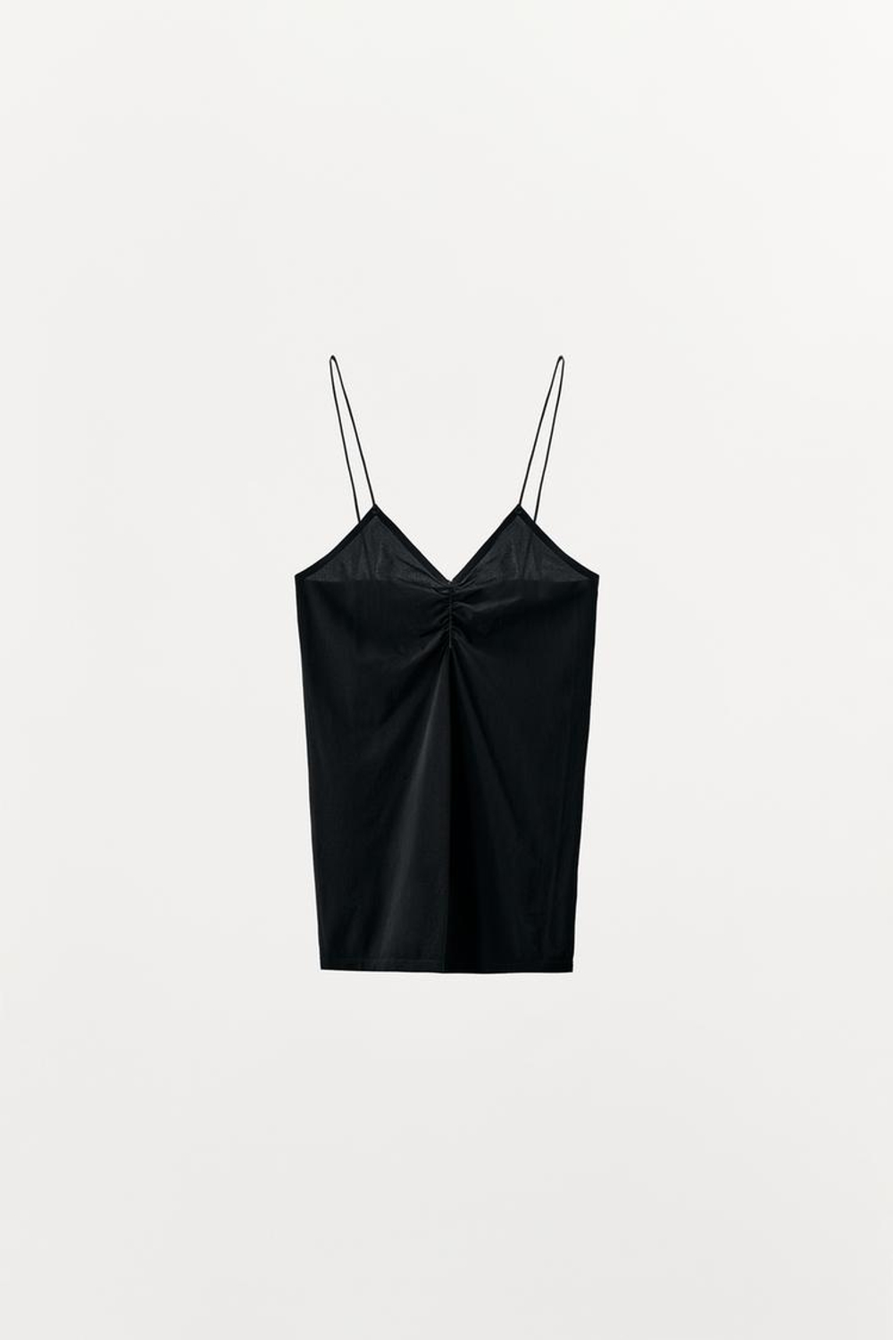 ZARA ТОП ИЗ ПОЛИАМИДА С ДРАПИРОВАННЫМ ВЫРЕЗОМ, ТЕМНО-КОРИЧНЕВЫЙ