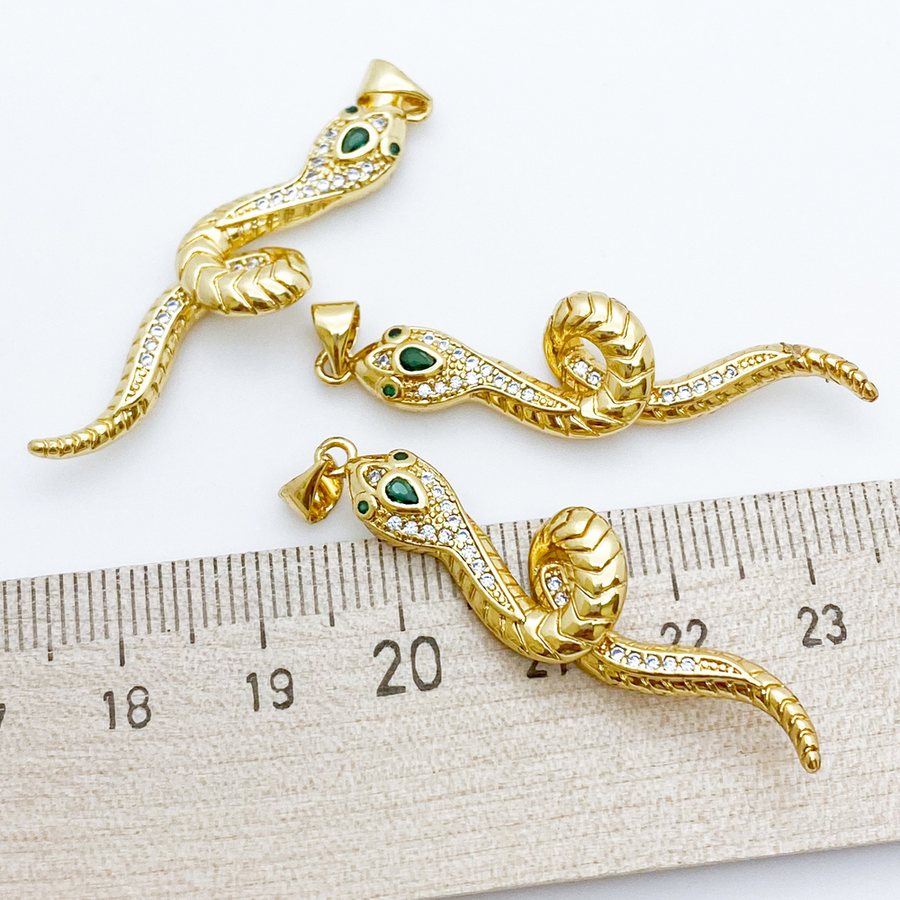 Подвеска Змея (большая!), позолота, фианиты, размер 46*11 мм, цена за 1 шт