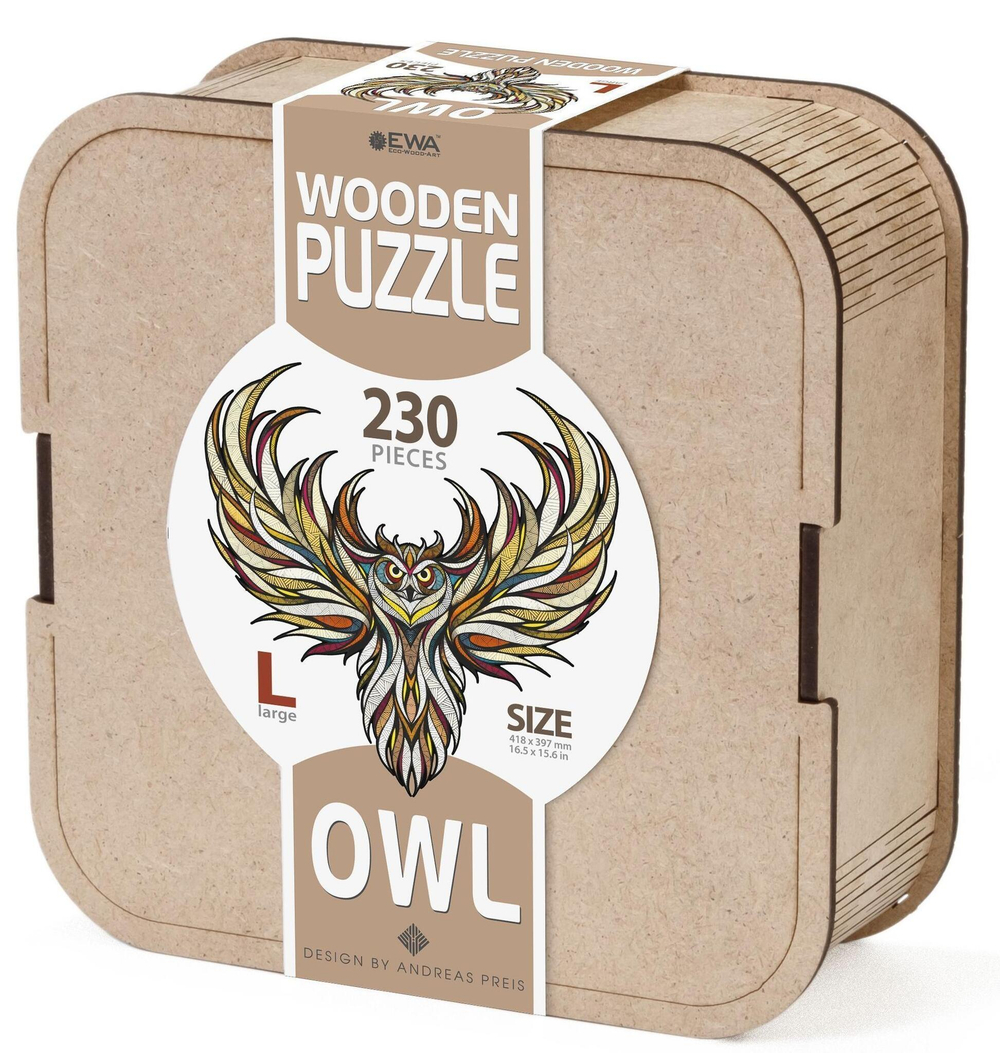 Деревянный, фигурный пазл EWA Мудрая Сова L 40x42 см