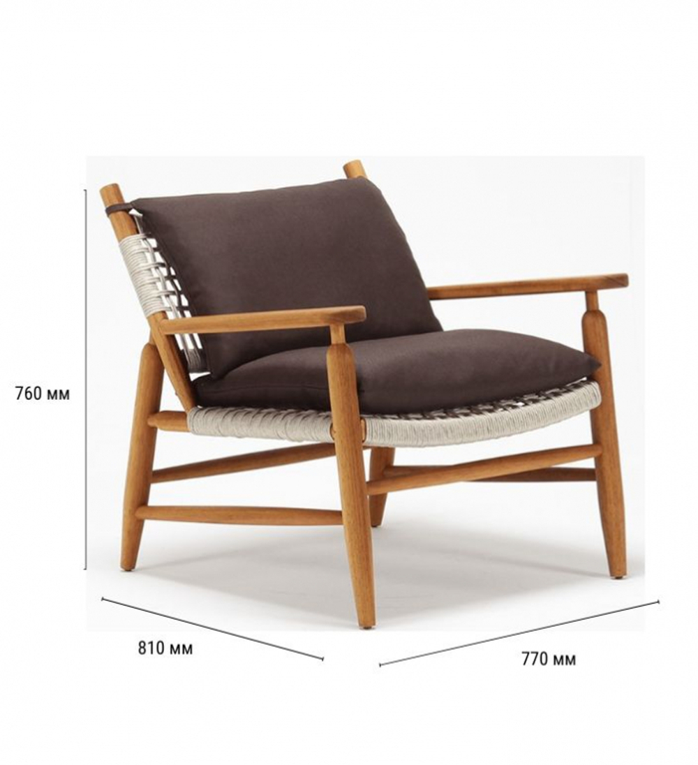 Кресло деревянное плетеное с подушками Tagliamento Helio