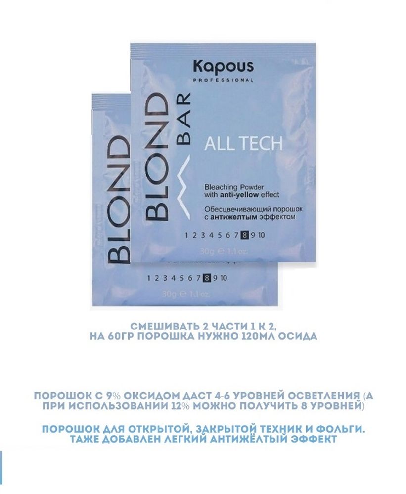 Промо Порошок KAPOUS Blond Bar Порошок All tech антижелтый 2*30гр (9Е)