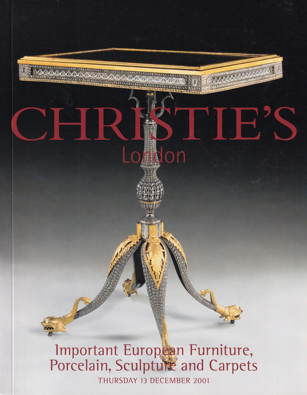 Каталог аукциона Christie's, Лондон, Шедевры европейской мебели, фарфор, скульптура и ковры от 13 декабря 2001 года