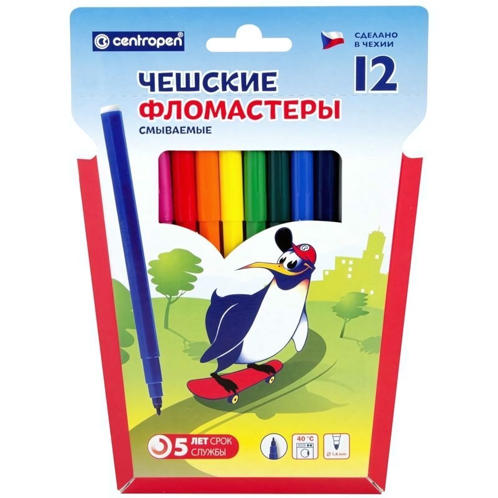 Фломастеры 12цв., смываемые &quot;Пингвины&quot; (Centropen)