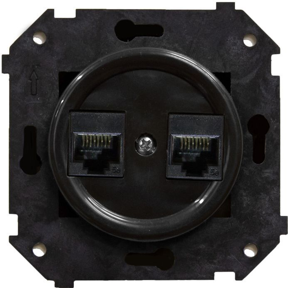 Розетка двойная компьютерная механизм+ накладка, цвет черный (скрытый монтаж) B3-302-23