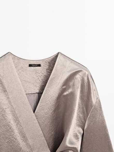 Massimo Dutti Атласное кимоно с завязками по бокам, цвет шампанского
