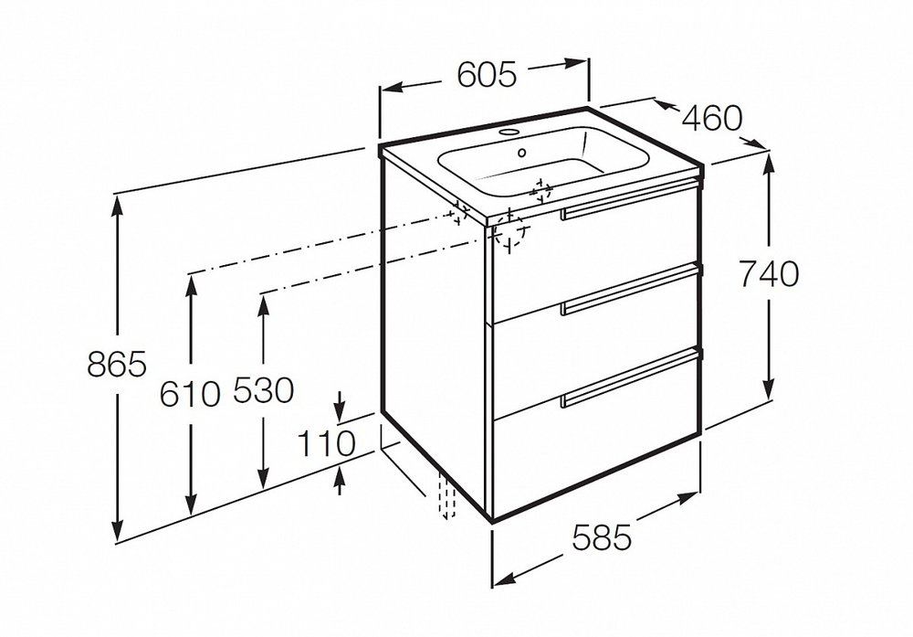 Тумба под раковинуRoca Victoria Nord Ice Edition 60x45 ZRU9302834 схема