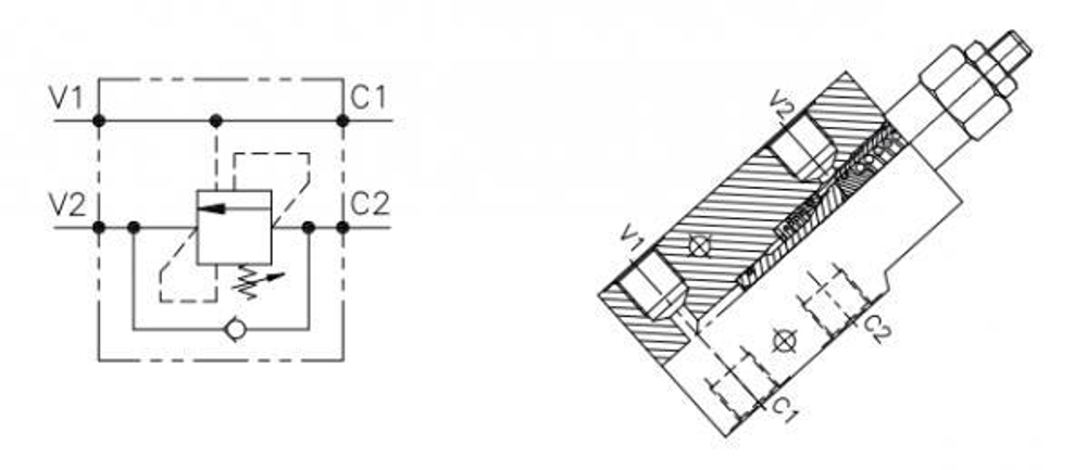 Тормозной клапан односторонний N01.086.DKO.A G3/8" (VBCD) настройка пружины 60:350 BAR, 8:1