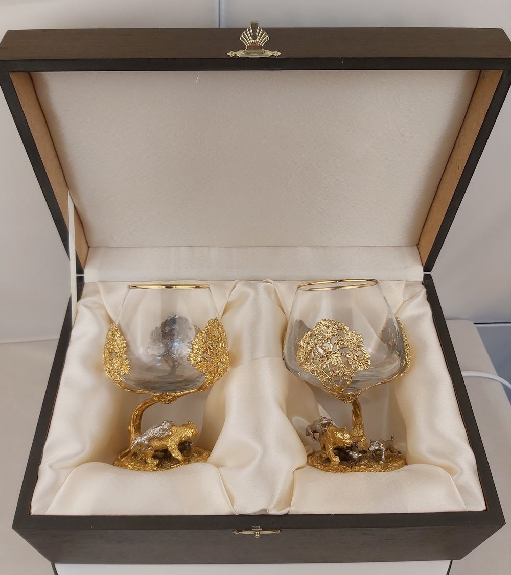 Набор из 2-х бокалов "Охота на медведя" (Златоуст)