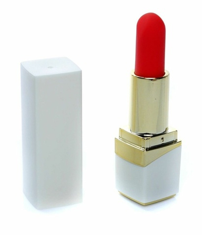 Белый мини-вибратор в форме помады (Цвет: белый с красным)