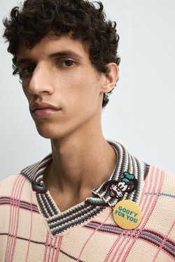 ZARA HARRY LAMBERT X DISNEY ЖАККАРДОВОЕ ТРИКОТАЖНОЕ ПОЛО В КЛЕТКУ, РОЗОВЫЙ