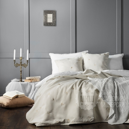 Покрывало модное с вышивкой ПРАЙМ (арт. BL02-245-03) - кремовое